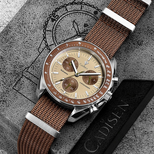 Luxury Quartz Men's Watch with Sapphire Crystal, Chronograph Function, Stainless Steel and Canvas Strap – 40mm, Water Resistant 50m