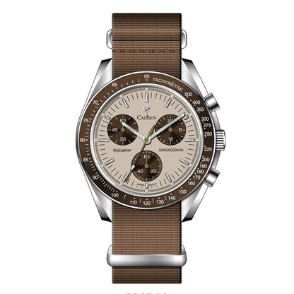 Luxury Quartz Men's Watch with Sapphire Crystal, Chronograph Function, Stainless Steel and Canvas Strap – 40mm, Water Resistant 50m