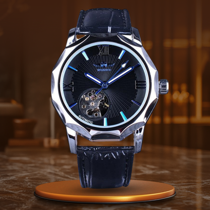 Luxury Skeleton Automatic Watch with Ocean-Inspired Blue Dial – Elegant Men's Timepiece