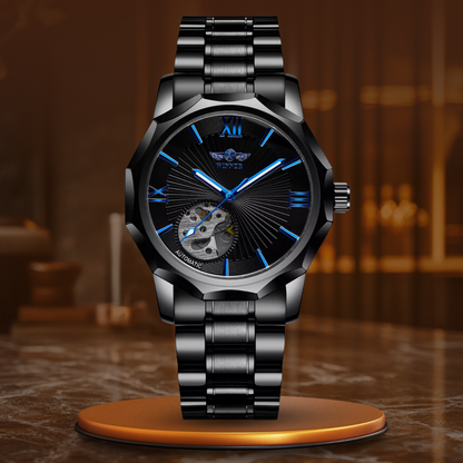 Luxury Skeleton Automatic Watch with Ocean-Inspired Blue Dial – Elegant Men's Timepiece