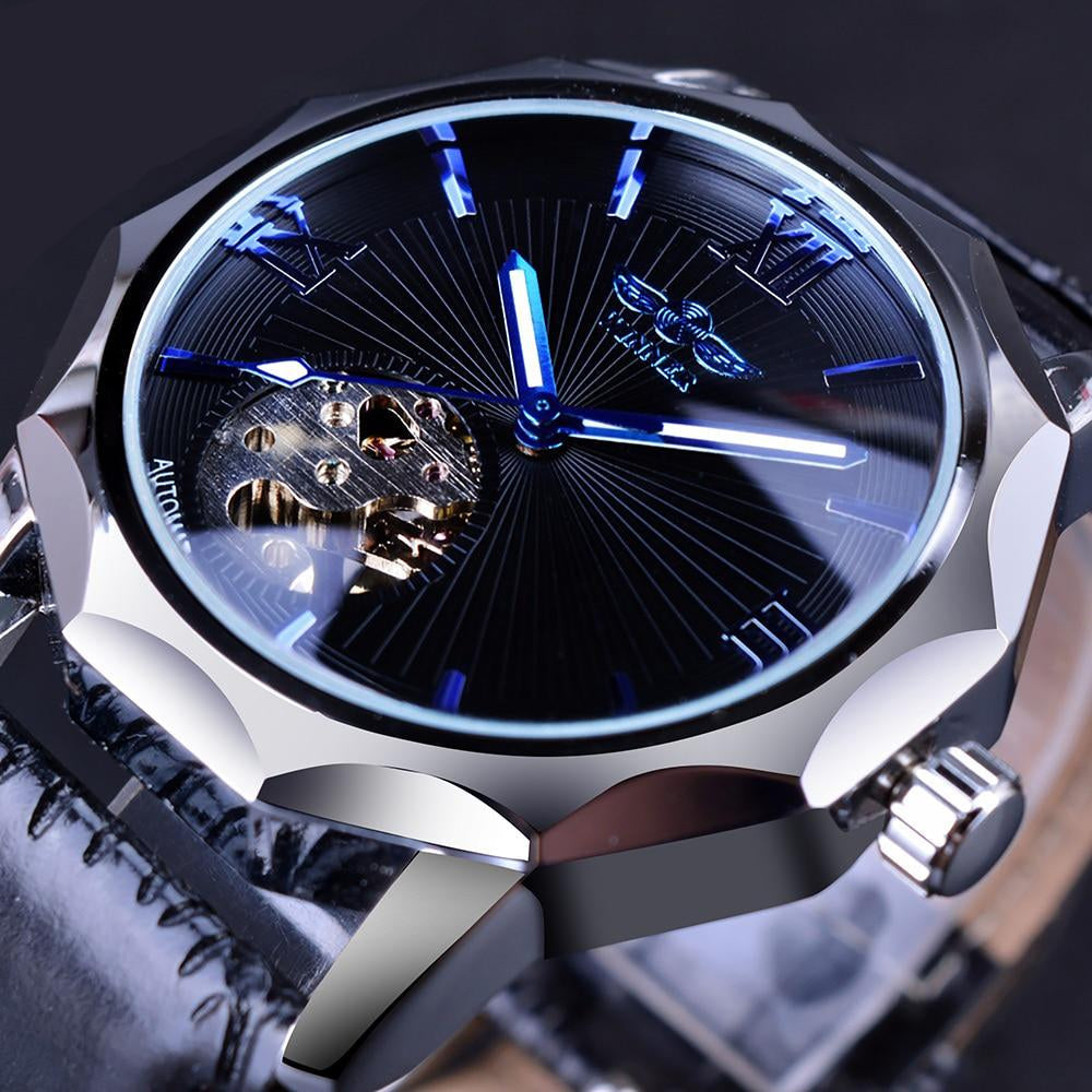 Luxury Skeleton Automatic Watch with Ocean-Inspired Blue Dial – Elegant Men's Timepiece