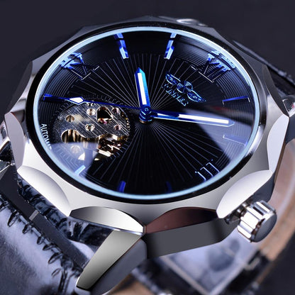 Luxury Skeleton Automatic Watch with Ocean-Inspired Blue Dial – Elegant Men's Timepiece
