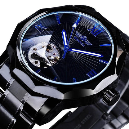 Luxury Skeleton Automatic Watch with Ocean-Inspired Blue Dial – Elegant Men's Timepiece