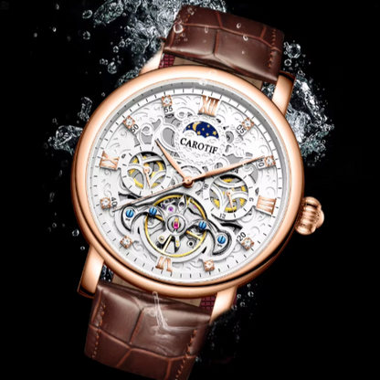 Men's Automatic Leather Watch with Luminous Dial – Elegant Mechanical Timepiece, Water Resistant, 45mm