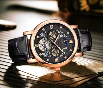 Men's Automatic Leather Watch with Luminous Dial – Elegant Mechanical Timepiece, Water Resistant, 45mm
