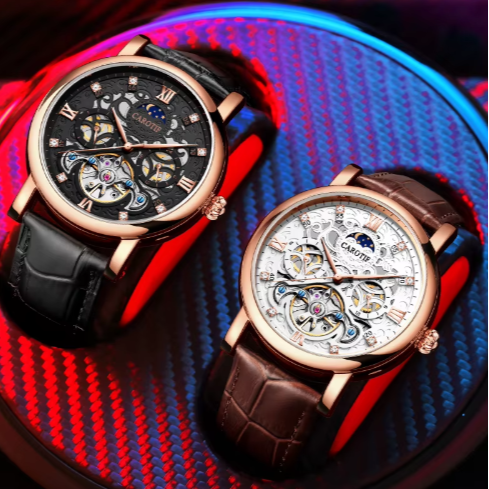 Men's Automatic Leather Watch with Luminous Dial – Elegant Mechanical Timepiece, Water Resistant, 45mm