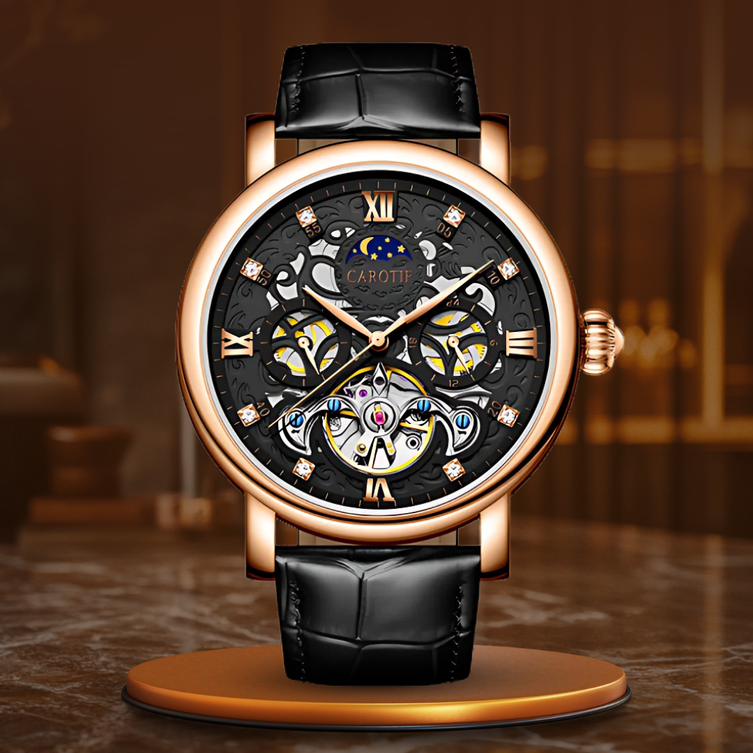 Men's Automatic Leather Watch with Luminous Dial – Elegant Mechanical Timepiece, Water Resistant, 45mm