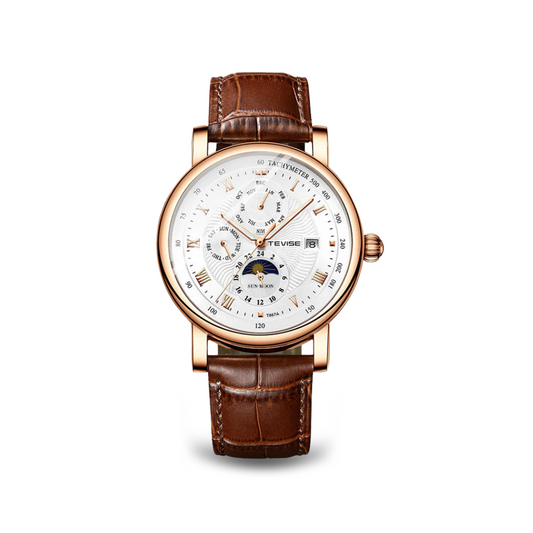 Men's Automatic Watch Black Leather Alloy 44mm