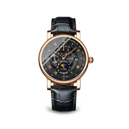Men's Automatic Watch Black Leather Alloy 44mm