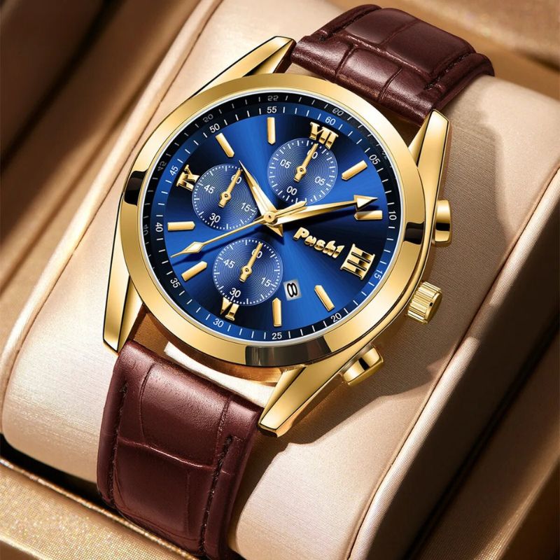 Men's Business Quartz Watch with Leather Strap and Date Display – Elegant Timepiece for Professional Style