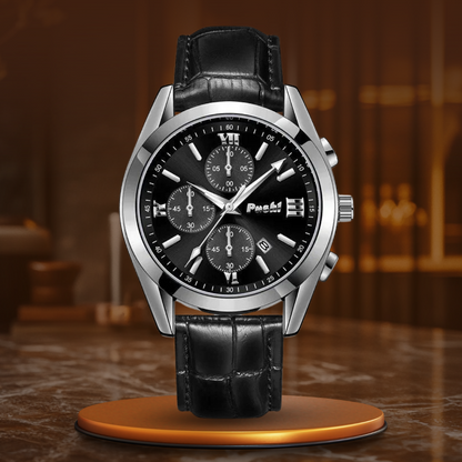Men's Business Quartz Watch with Leather Strap and Date Display – Elegant Timepiece for Professional Style