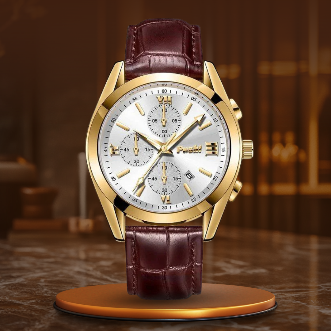Men's Business Quartz Watch with Leather Strap and Date Display – Elegant Timepiece for Professional Style