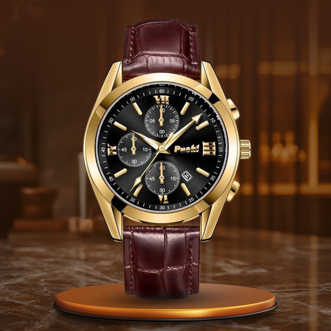 Men's Business Quartz Watch with Leather Strap and Date Display – Elegant Timepiece for Professional Style