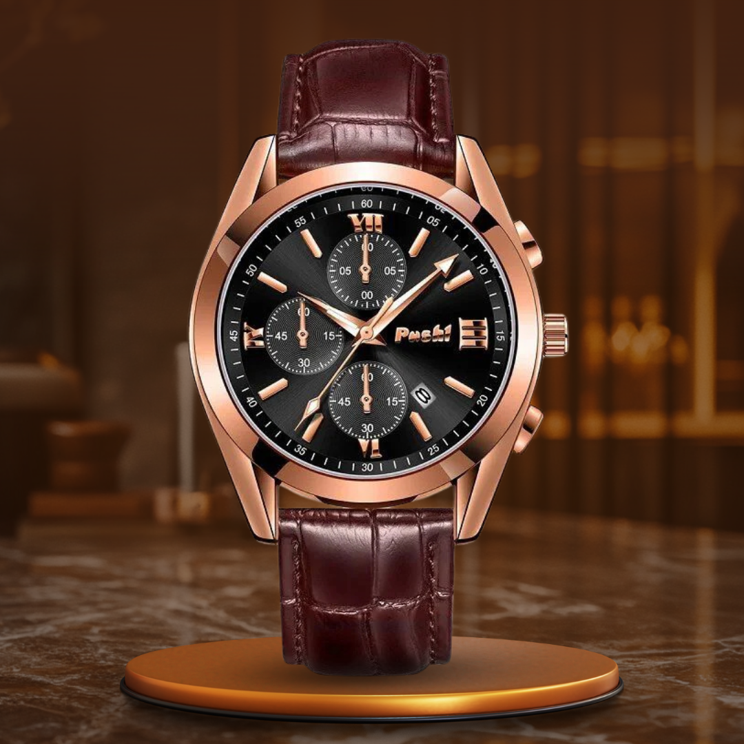 Men's Business Quartz Watch with Leather Strap and Date Display – Elegant Timepiece for Professional Style