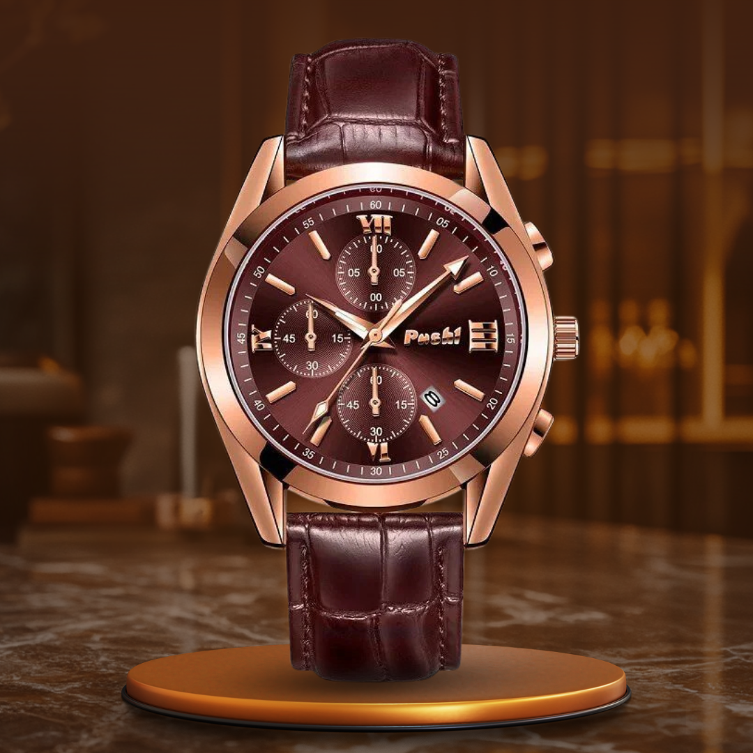 Men's Business Quartz Watch with Leather Strap and Date Display – Elegant Timepiece for Professional Style