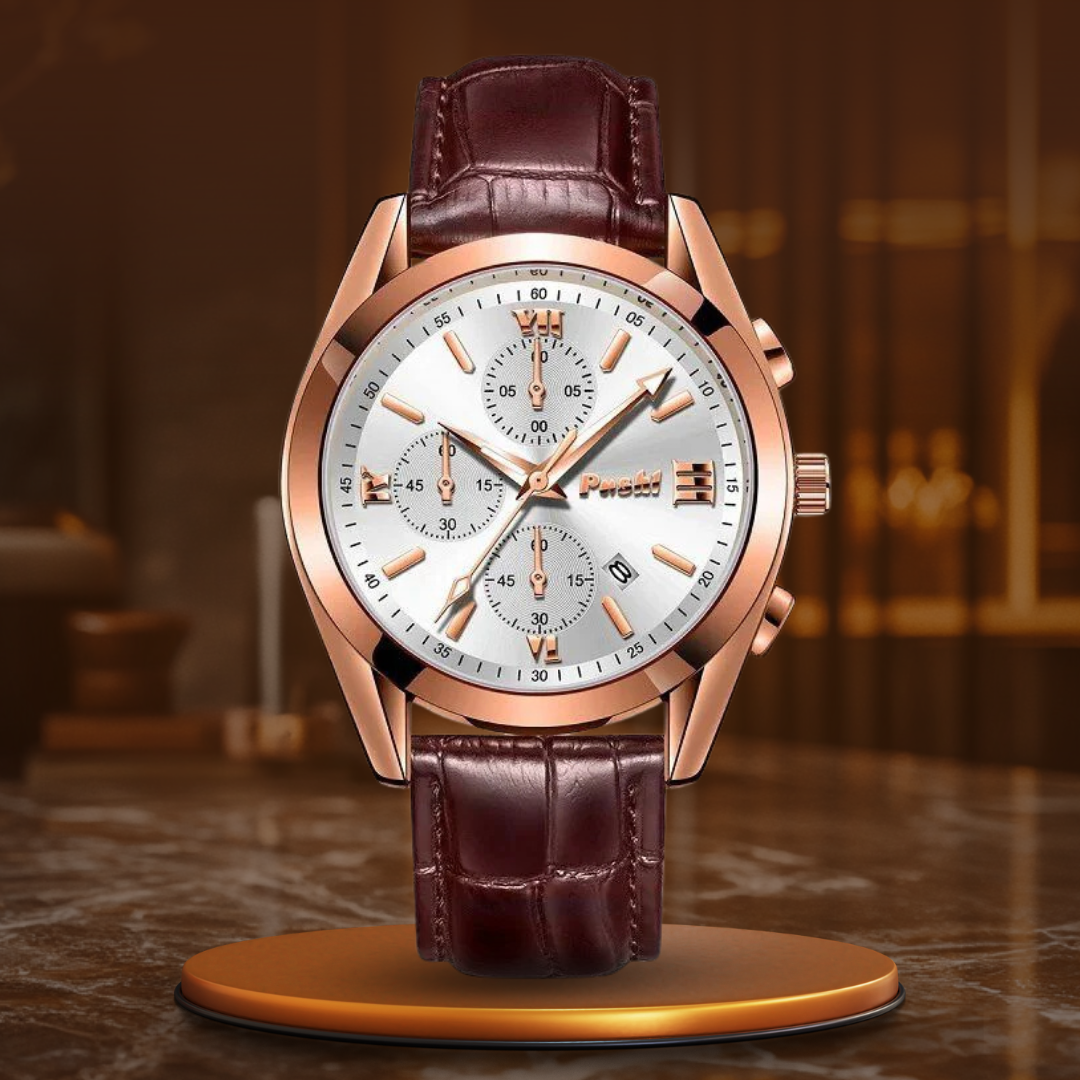 Men's Business Quartz Watch with Leather Strap and Date Display – Elegant Timepiece for Professional Style