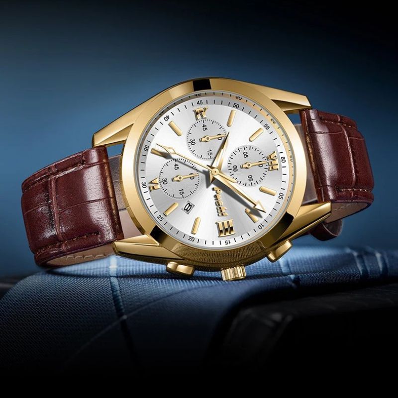 Men's Business Quartz Watch with Leather Strap and Date Display – Elegant Timepiece for Professional Style