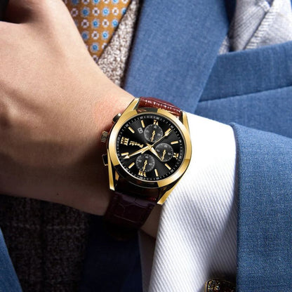 Men's Business Quartz Watch with Leather Strap and Date Display – Elegant Timepiece for Professional Style