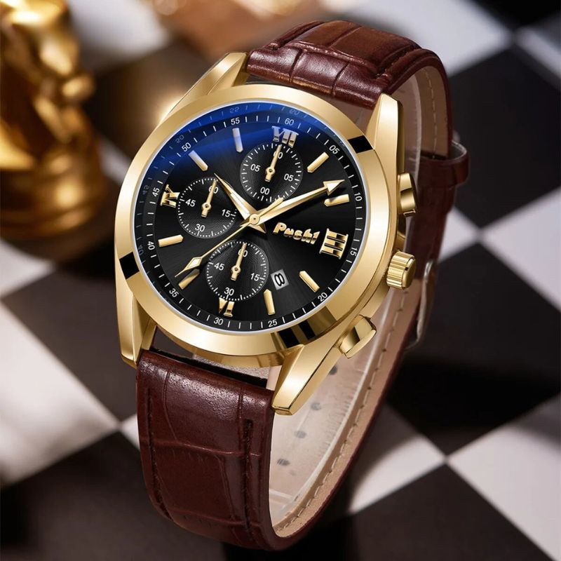Men's Business Quartz Watch with Leather Strap and Date Display – Elegant Timepiece for Professional Style