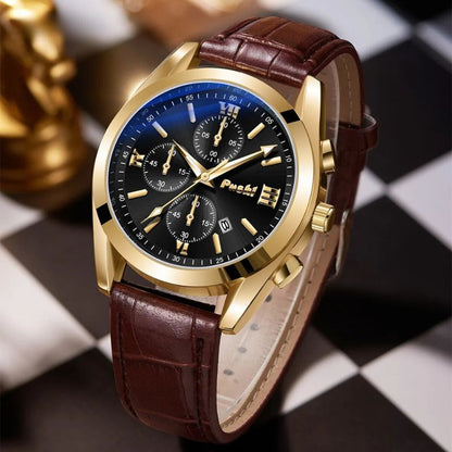 Men's Business Quartz Watch with Leather Strap and Date Display – Elegant Timepiece for Professional Style