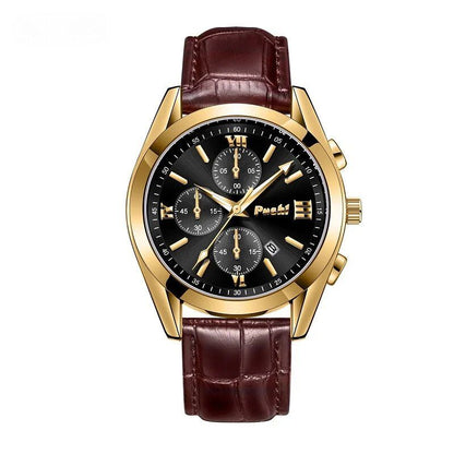 Men's Business Quartz Watch with Leather Strap and Date Display – Elegant Timepiece for Professional Style