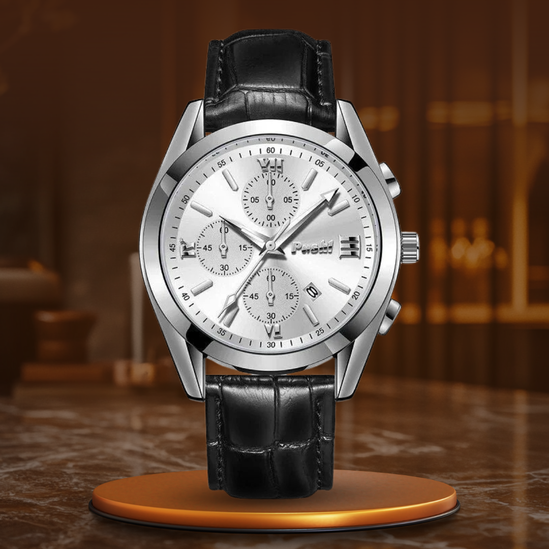 Men's Business Quartz Watch with Leather Strap and Date Display – Elegant Timepiece for Professional Style