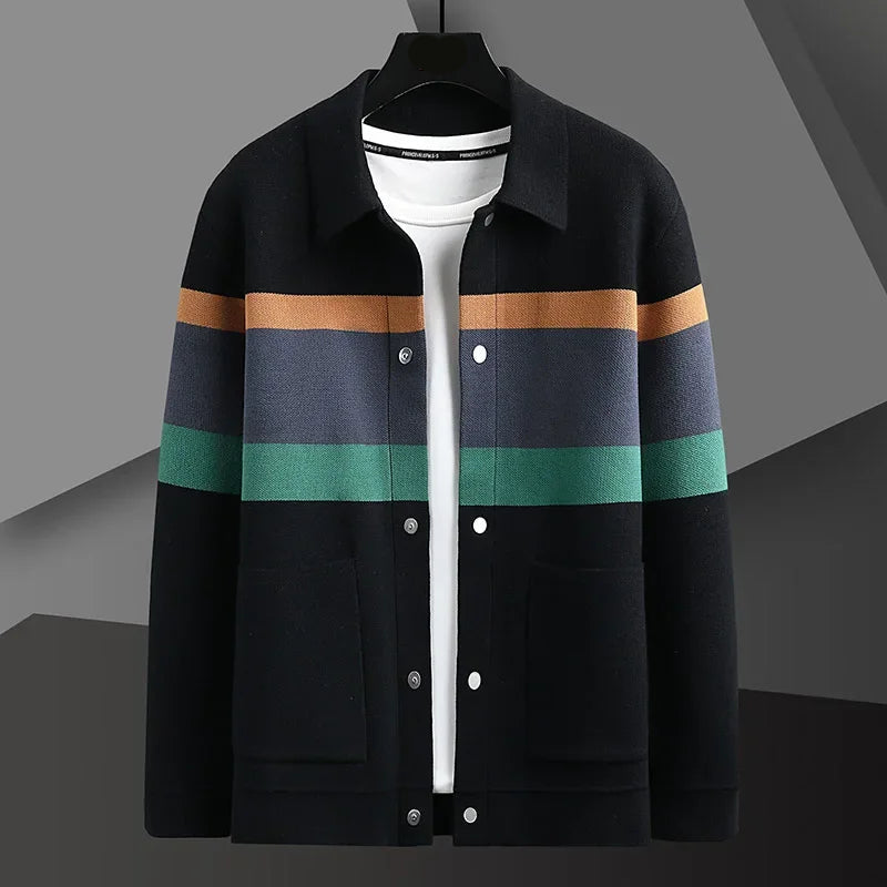 Men's Cardigan Blue Recycled Blend Lightweight with Pouch Pockets