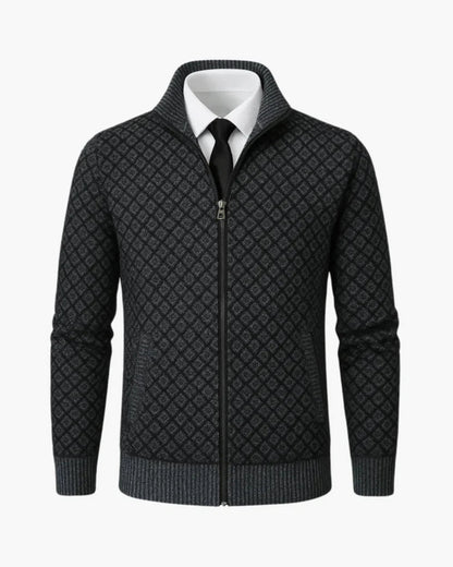 Men's Cardigan Grey Knit Subtle Check Pattern 6
