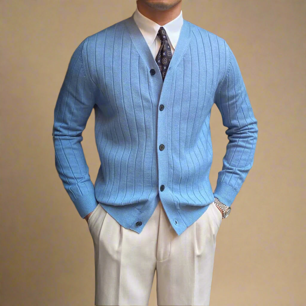 Men's Cardigan Grey Recycled Blend V-Neck
