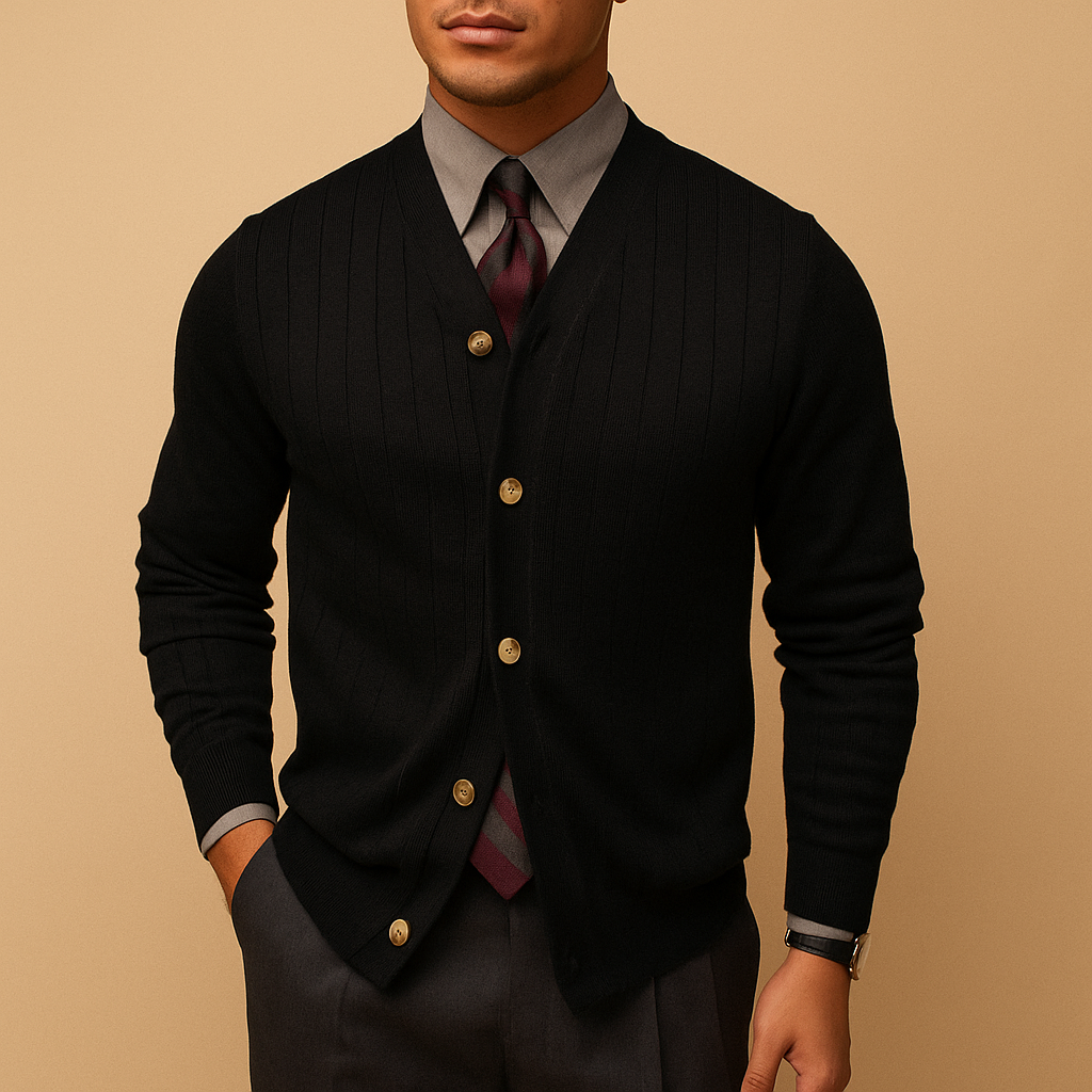 Men's Cardigan Grey Recycled Blend V-Neck