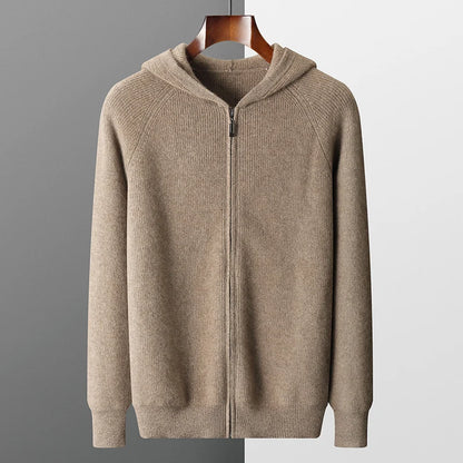 Men's Cardigan Hooded Thick Merino Wool Jacket 0
