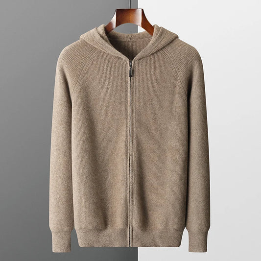 Men's Cardigan Hooded Thick Merino Wool Jacket 0