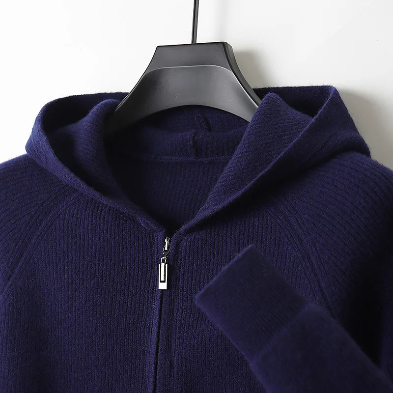 Men's Cardigan Hooded Thick Merino Wool Jacket 10