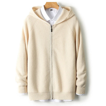 Men's Cardigan Hooded Thick Merino Wool Jacket 4