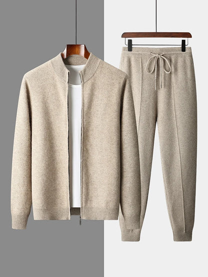 Men's Cardigan and Pants Set Grey 100% Merino Wool 0