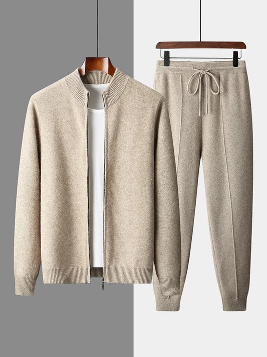 Men's Cardigan and Pants Set Grey 100% Merino Wool 0