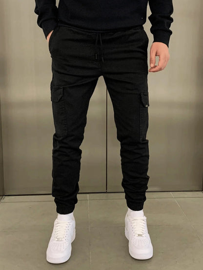Men's Cargo Joggers Black Cotton - Best Joggers for Men, Comfortable Fit
