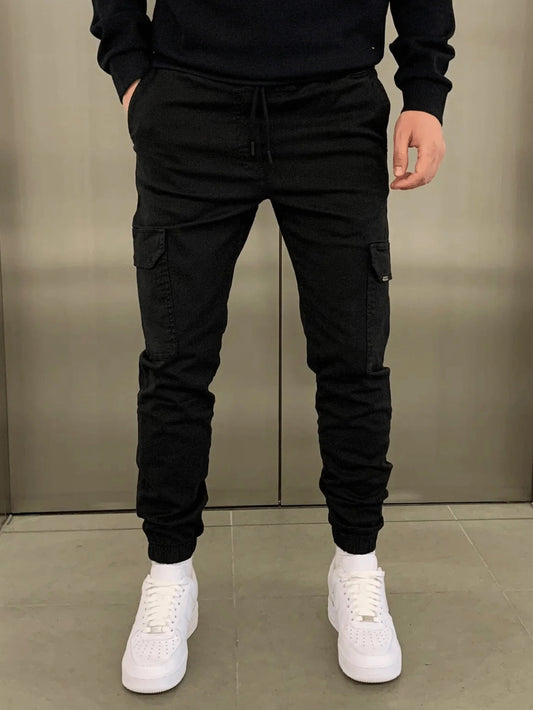 Men's Cargo Joggers Black Cotton - Best Joggers for Men, Comfortable Fit