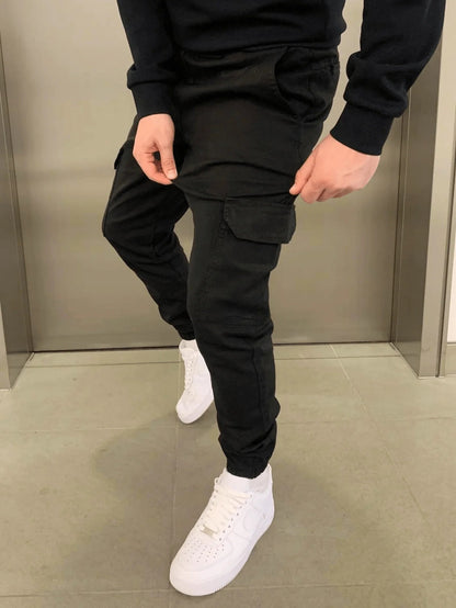 Men's Cargo Joggers Black Cotton - Best Joggers for Men, Comfortable Fit