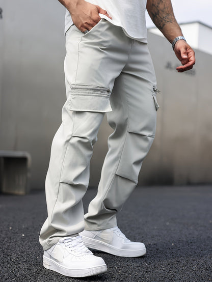 Men's Cargo Pants Gray Cotton Blend Casual Trousers 4