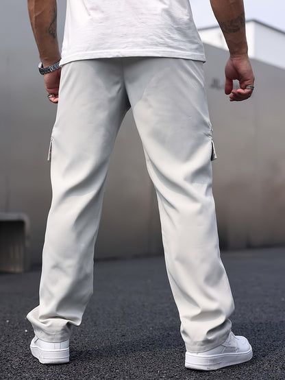 Men's Cargo Pants Gray Cotton Blend Casual Trousers 5
