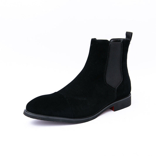 Men's Chelsea Boots Black Leather Cap Toe Slip-On