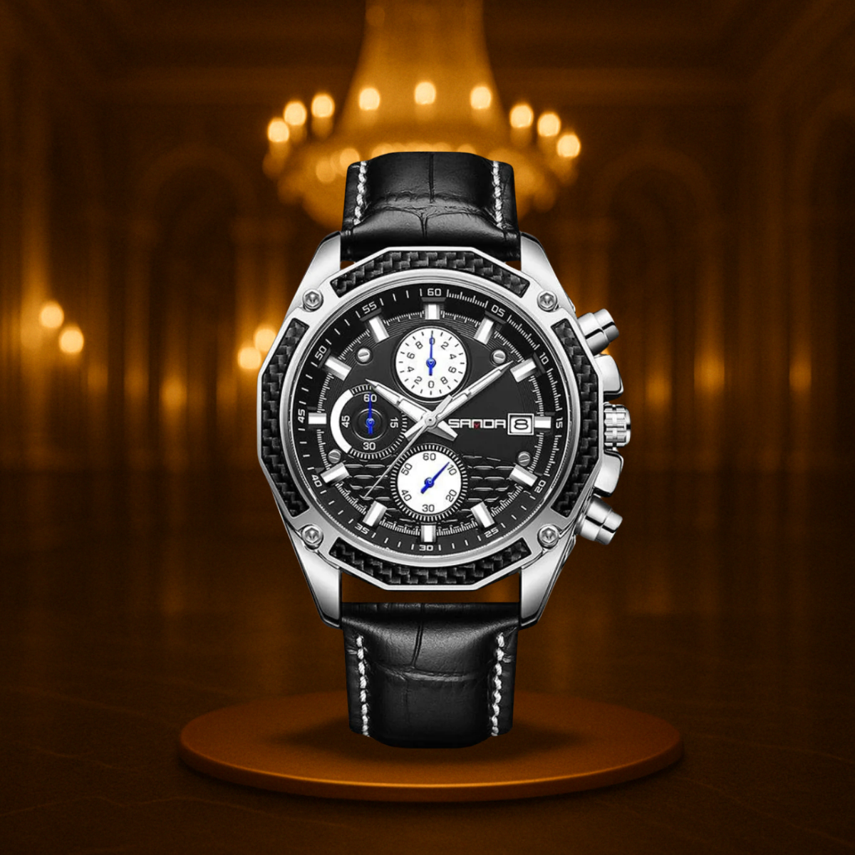 Men's Chronograph Watch Black Stainless Steel 42mm