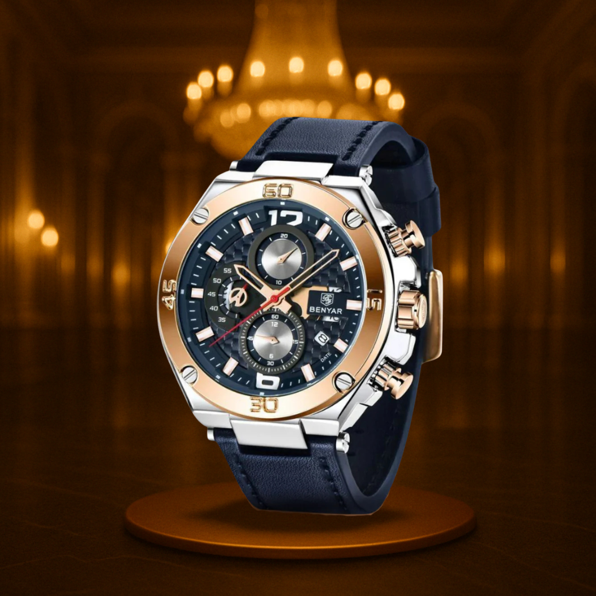 Men's Chronograph Watch Black Stainless Steel 45mm