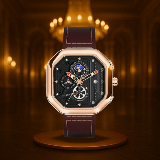 Men's Chronograph Watch Black Stainless Steel 45mm