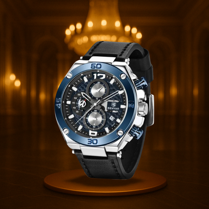 Men's Chronograph Watch Black Stainless Steel 45mm