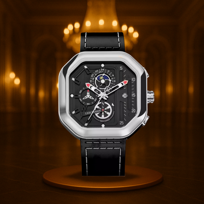 Men's Chronograph Watch Black Stainless Steel 45mm