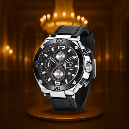 Men's Chronograph Watch Black Stainless Steel 45mm