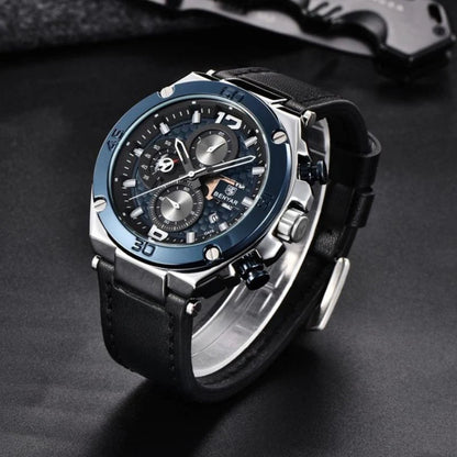 Men's Chronograph Watch Black Stainless Steel 45mm