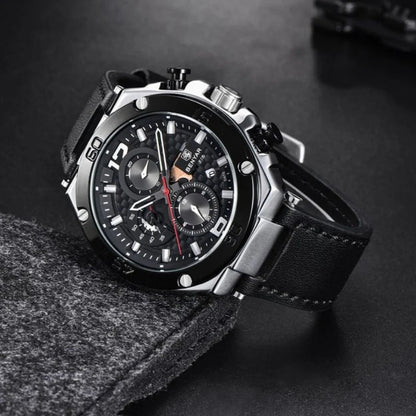 Men's Chronograph Watch Black Stainless Steel 45mm
